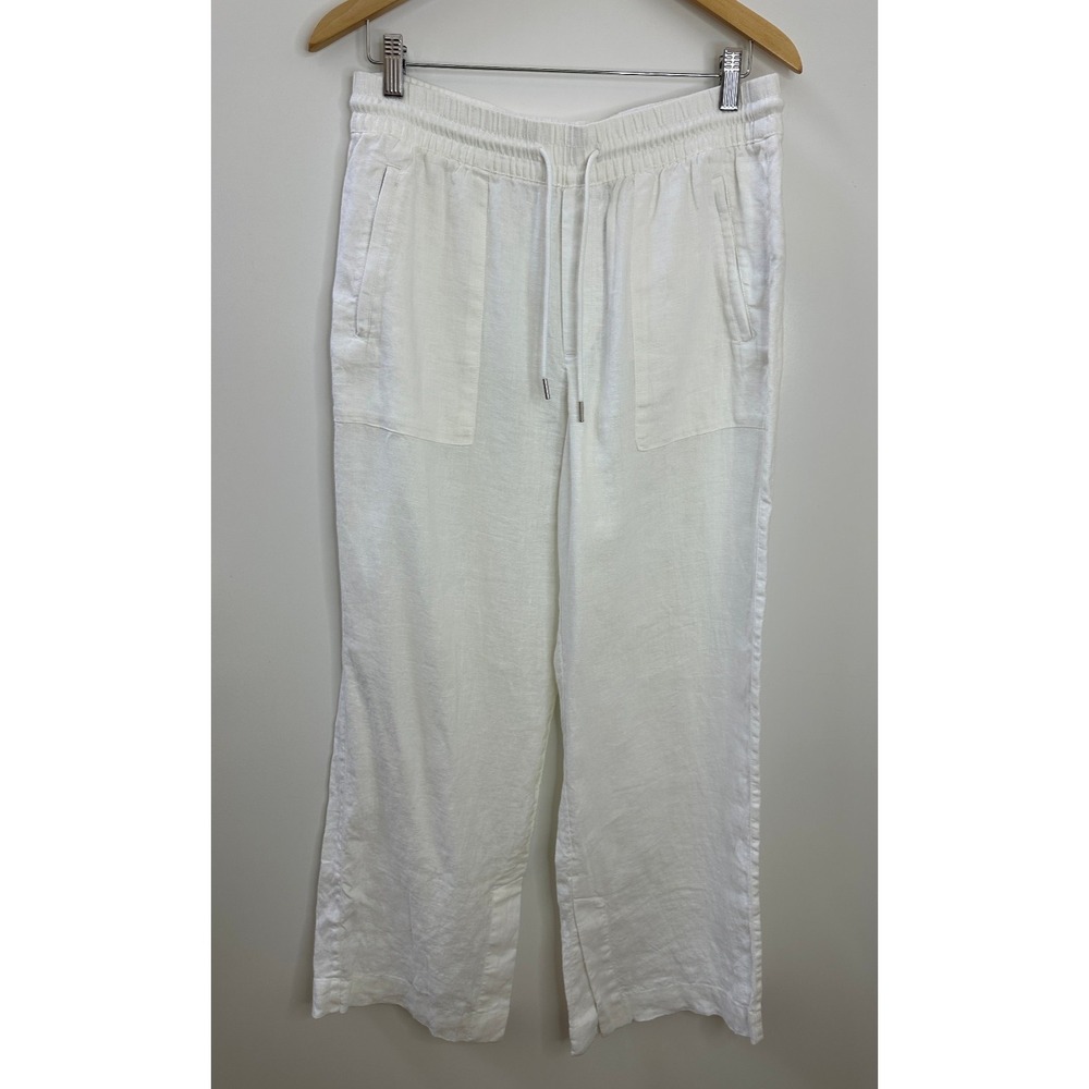 Athleta Retreat 100% Linen Wide Leg Pants White Resort Beach Zip Pockets Size 8 - Picture 14 of 14